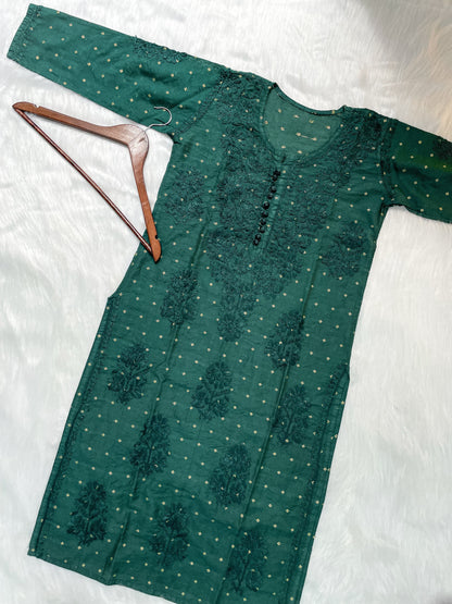 Premium Dyed Chanderi Silk Lucknowi Chikankari Kurti and Palazzo Set for Women