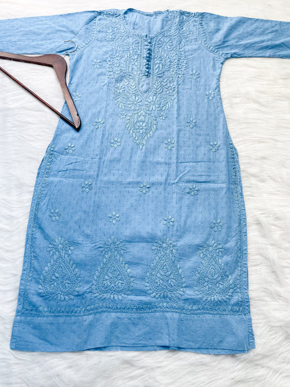 Dyed Cotton Chikankari Kurti & Lycra Pant Set, Pockets Both Side of the Pant